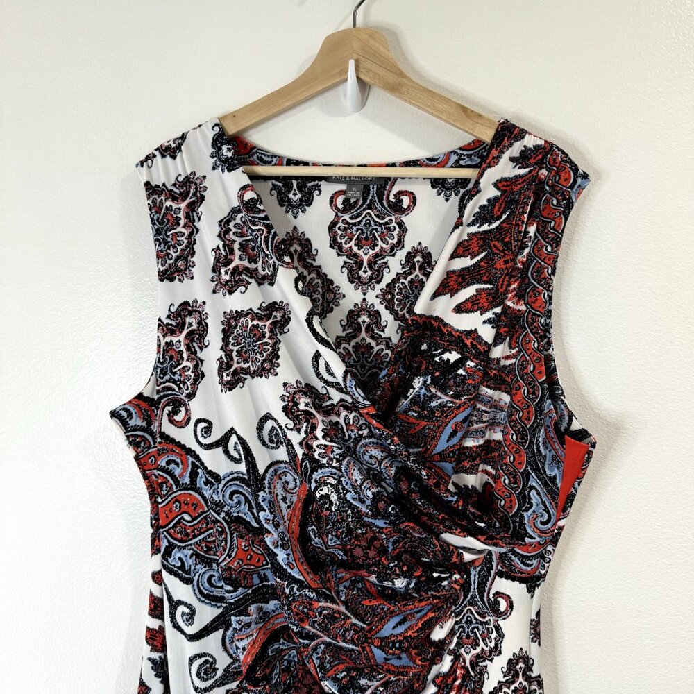 Kate & Mallory White Paisley-Print Midi Dress with Red, Blue and Black Accents - Picture 2 of 13